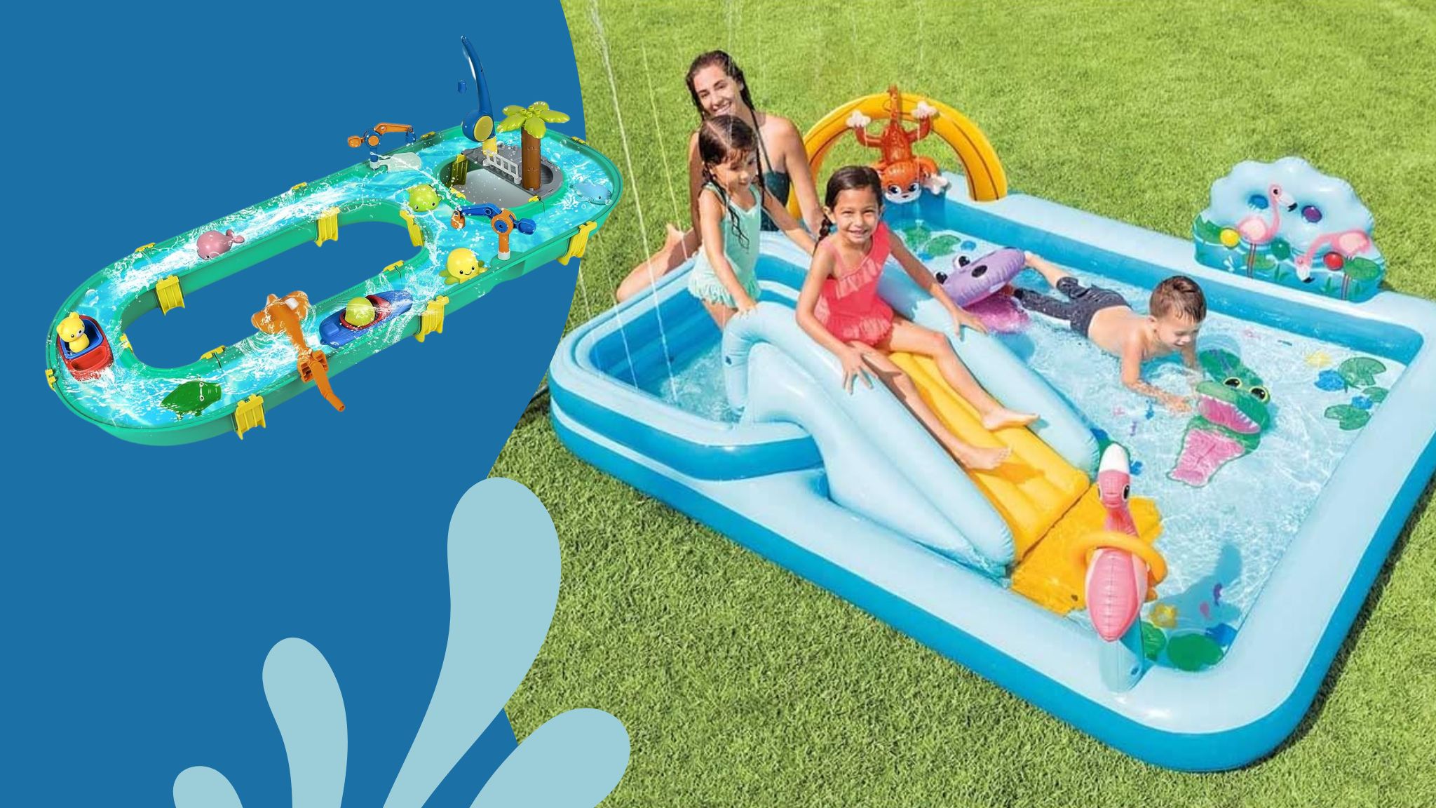 bambini che si divertono sui giochi d'acqua da giardino